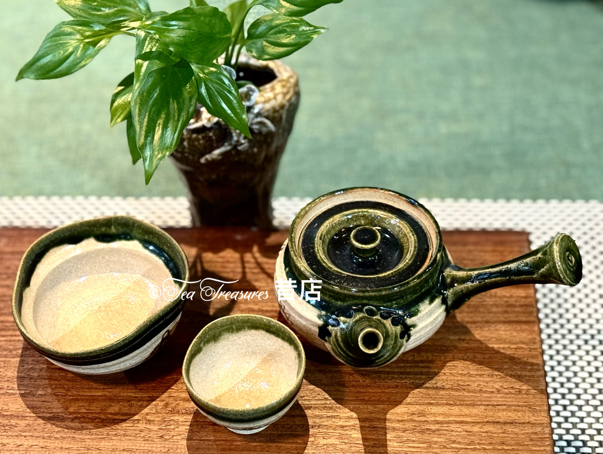 赤津焼 麦仙作 織部煎茶器セット [東山堂煎茶器店 オンライン